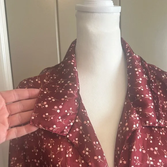 Born Maroon Floral Tie-Front Pajama Top and long pant set. - Picture 3 of 6